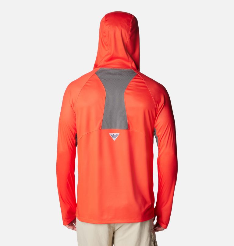 Thumbnail: Men's PFG Terminal Tackle II Vent Hoodie, Color: Bright Poppy, City Grey, image 2