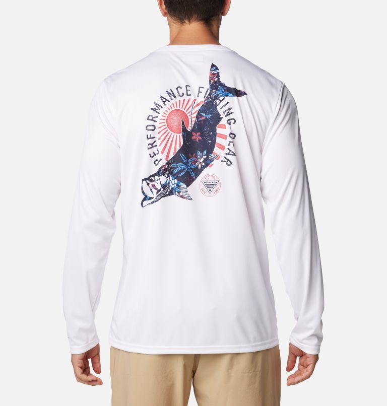 Men's Terminal Tackle PFG Tarpon Rise Long Sleeve T-Shirt, Color: White, Tarpon Print, Palmeria, image 1