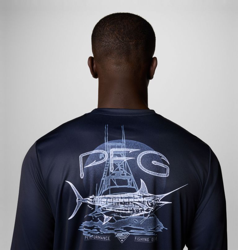 Men's PFG Terminal Tackle Tarpon Rise Long Sleeve Shirt, Color: Collegiate Navy, Marlin Rise, image 6