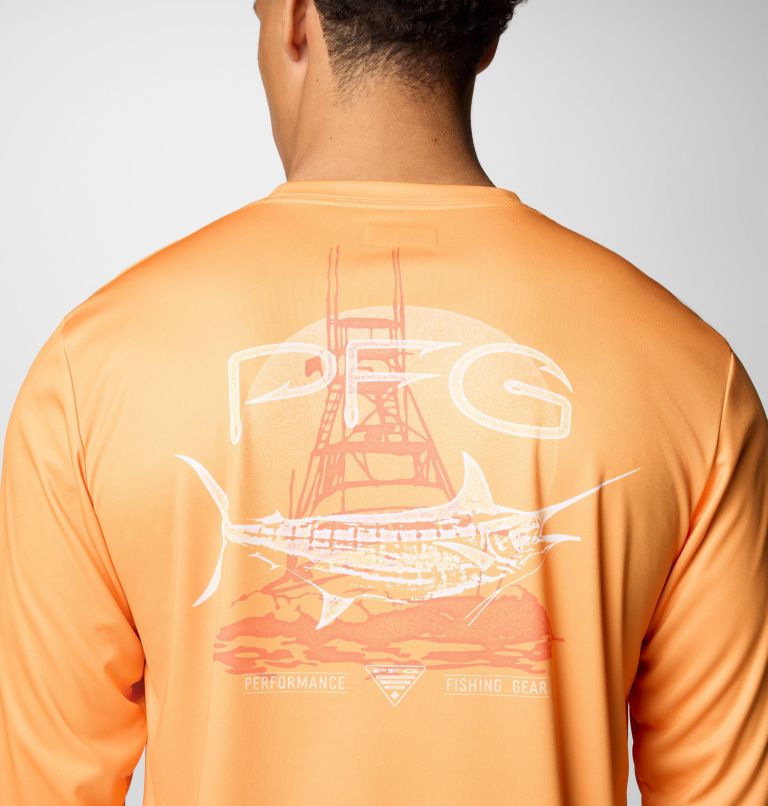 Men's PFG Terminal Tackle Tarpon Rise Long Sleeve Shirt, Color: Summer Orange, Marlin Rise, image 6