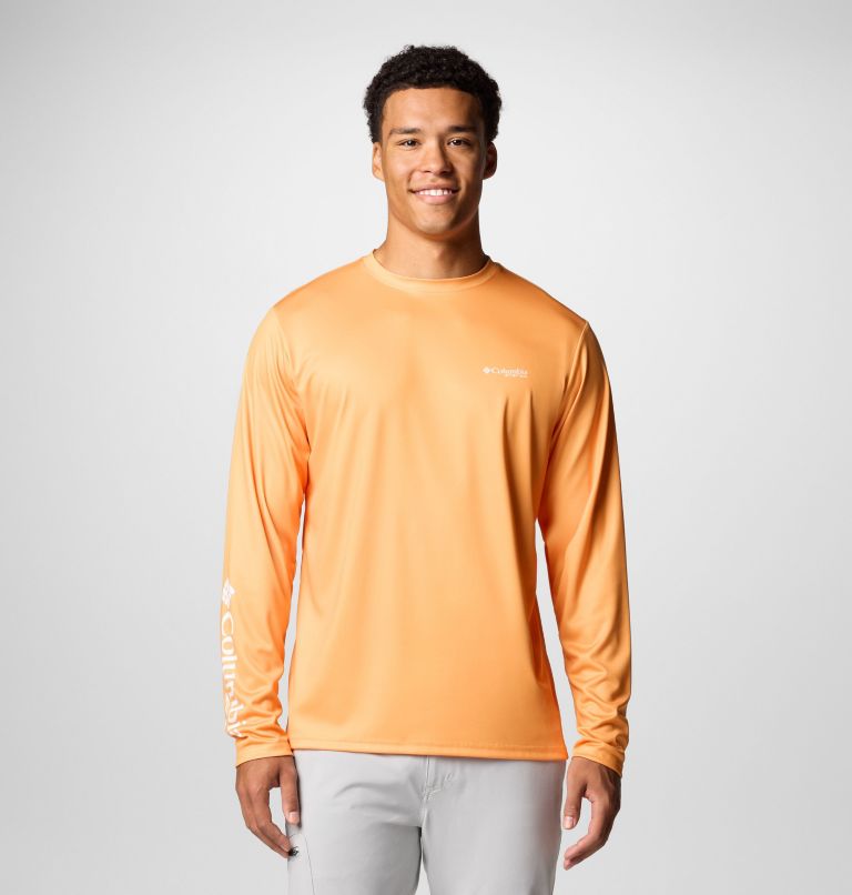 Men's PFG Terminal Tackle Tarpon Rise Long Sleeve Shirt, Color: Summer Orange, Marlin Rise, image 3