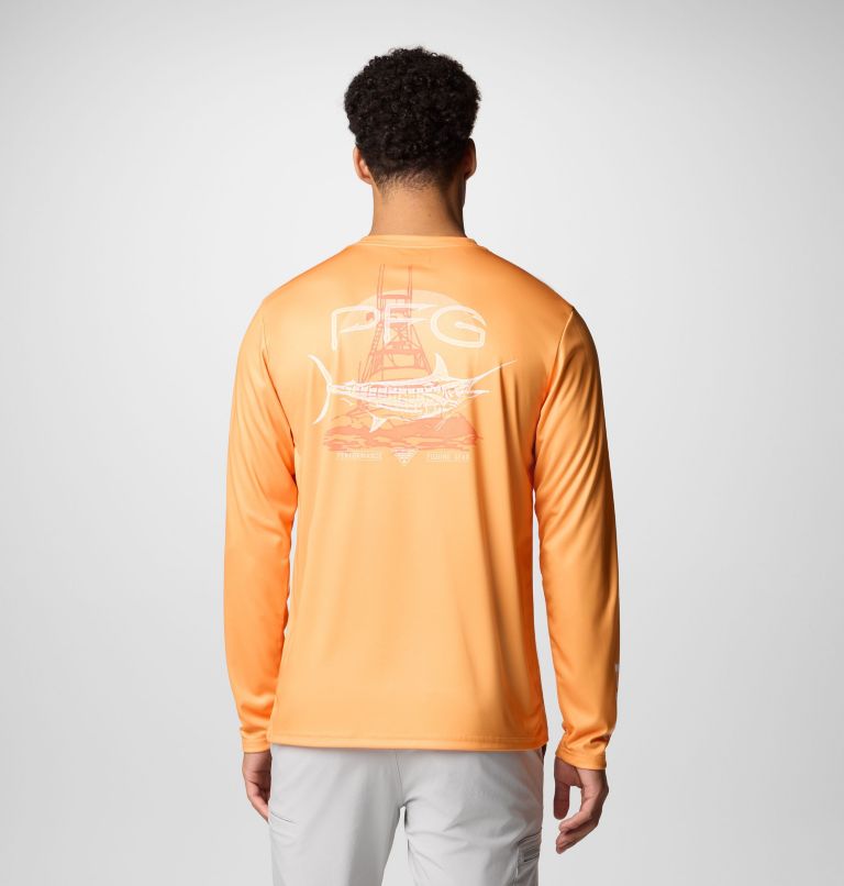 Men's PFG Terminal Tackle Tarpon Rise Long Sleeve Shirt, Color: Summer Orange, Marlin Rise, image 1