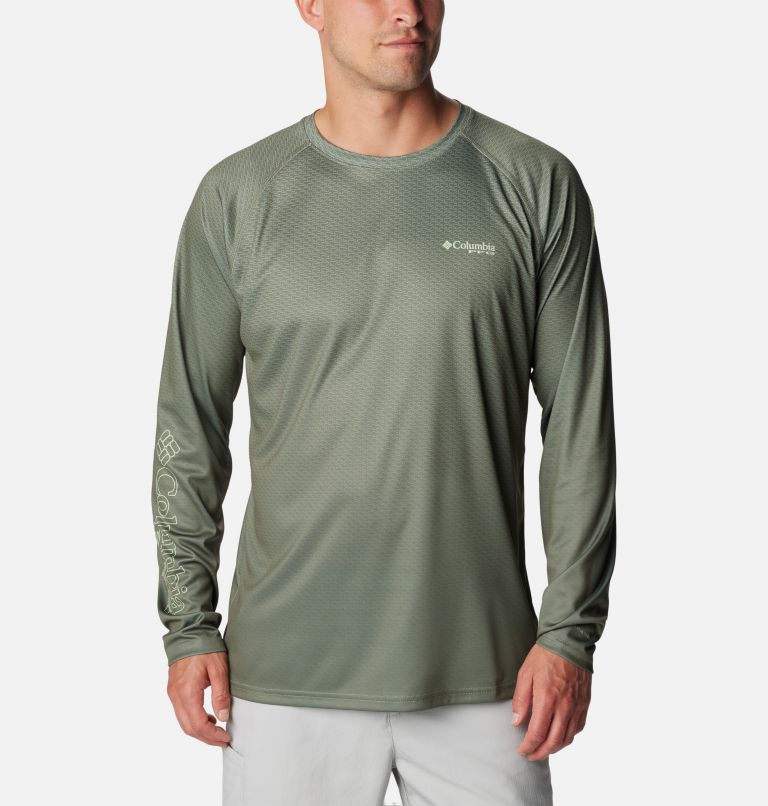 Men's PFG Super Terminal Tackle Super Fade Long Sleeve Shirt, Color: Cypress, Fish Hooks SFF, image 1