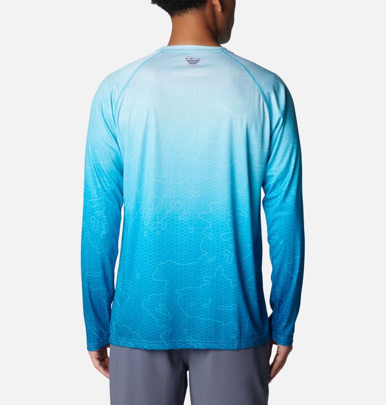 Men's PFG Super Terminal Tackle Super Fade Long Sleeve Shirt, Color: Ocean Blue Techcamo, Bathymetric SF, image 2