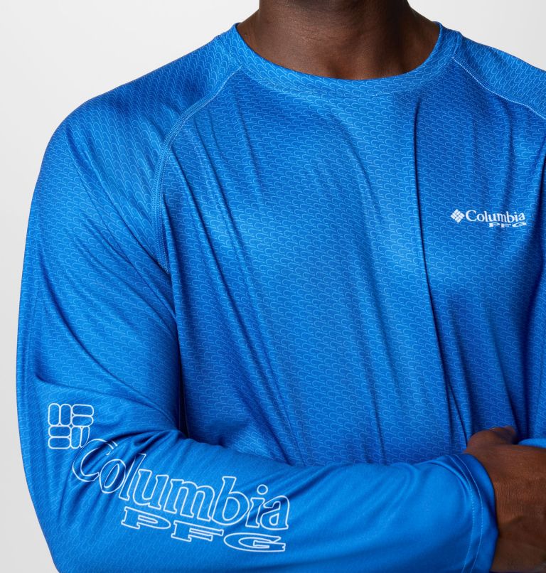 Men's PFG Super Terminal Tackle Super Fade Long Sleeve Shirt, Color: Vivid Blue, Fish Hooks Super Fade Tuna, image 7