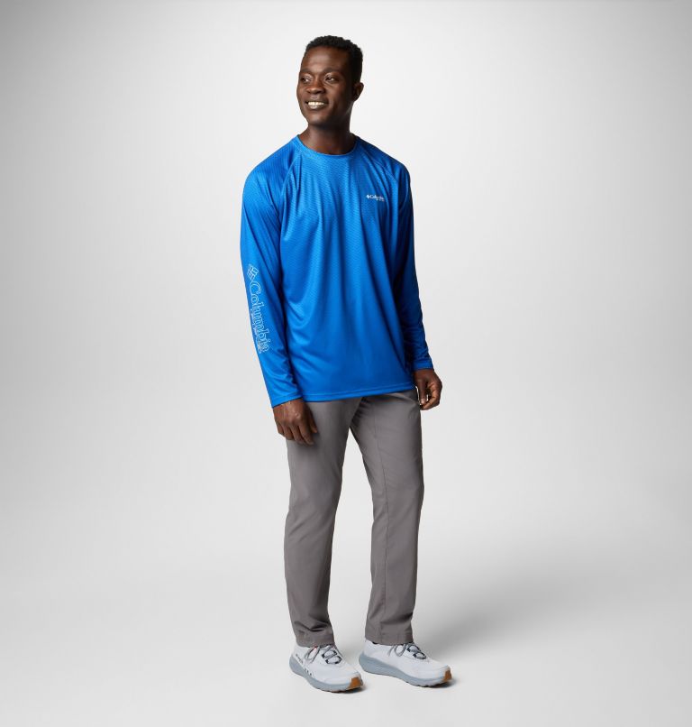 Men's PFG Super Terminal Tackle Super Fade Long Sleeve Shirt, Color: Vivid Blue, Fish Hooks Super Fade Tuna, image 2