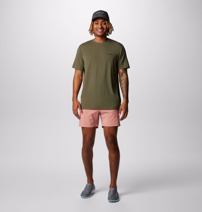Men's PFG Uncharted Short Sleeve Tech T-Shirt, Color: Cypress Fly Box, image 3
