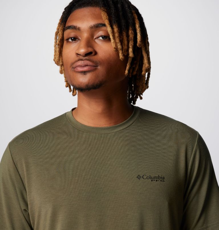 Men's PFG Uncharted Short Sleeve Tech T-Shirt, Color: Cypress Fly Box, image 4