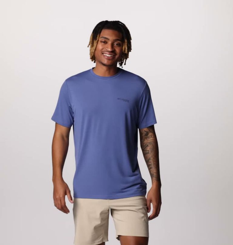 Men's PFG Uncharted Short Sleeve Tech T-Shirt, Color: Bluebell Fly Box