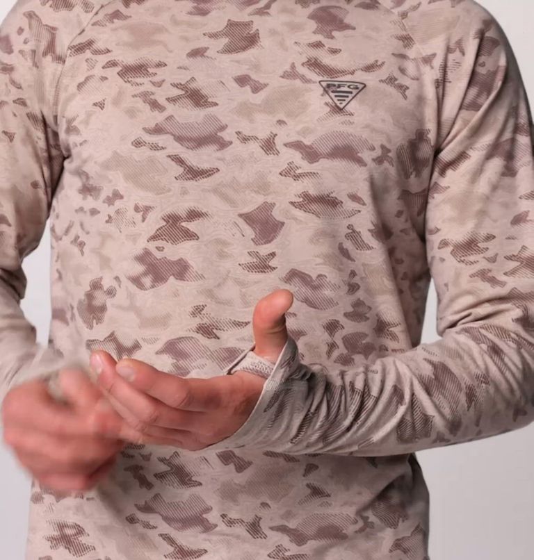 Men's PFG Uncharted Technical Long Sleeve T-Shirt, Color: Crushed Clay Uncharted Waters