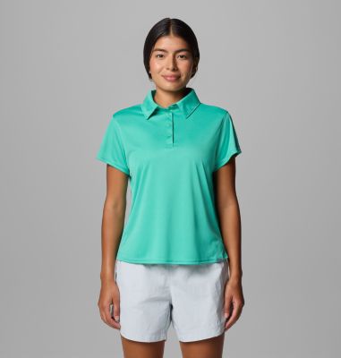 Women's PFG Tidal Tee Short Sleeve Polo, Color: Glaze Green, image 13