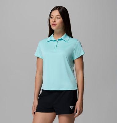 Women's PFG Tidal Tee Short Sleeve Polo, Color: Gulf Stream, image 19