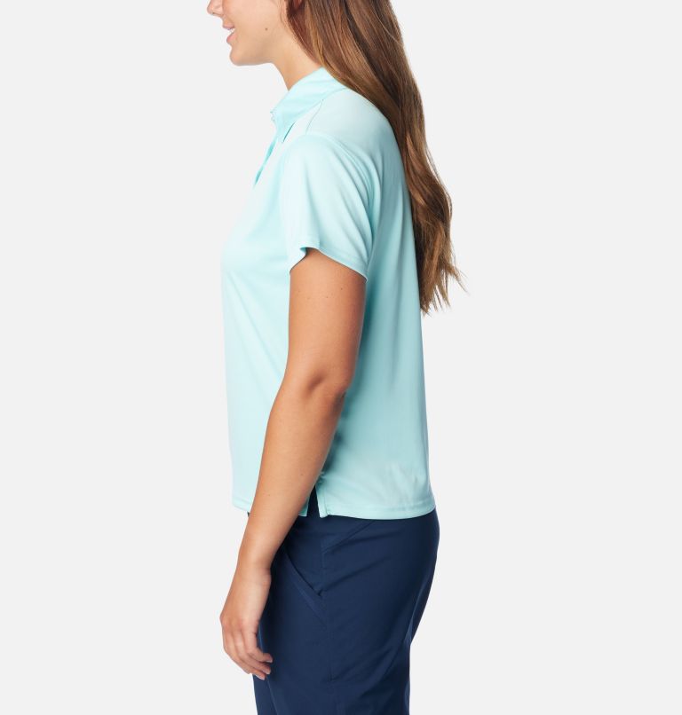 Women's PFG Tidal Tee Short Sleeve Polo, Color: Gulf Stream, image 3