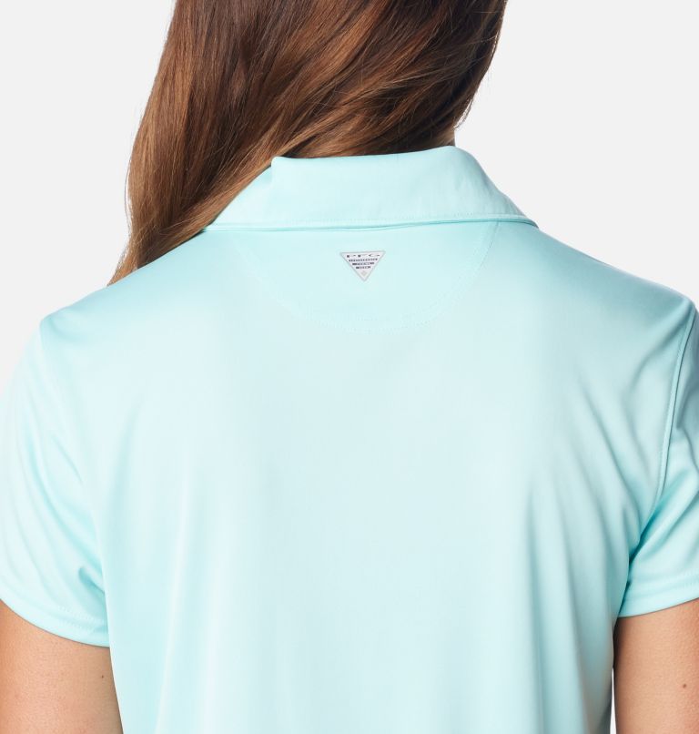 Women's PFG Tidal Tee Short Sleeve Polo, Color: Gulf Stream, image 5