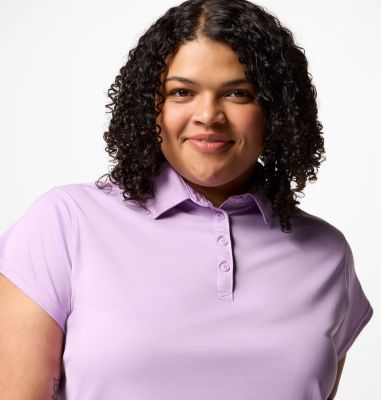 Women's PFG Tidal Tee Short Sleeve Polo - Plus Size, Color: Hydrangea, image 12