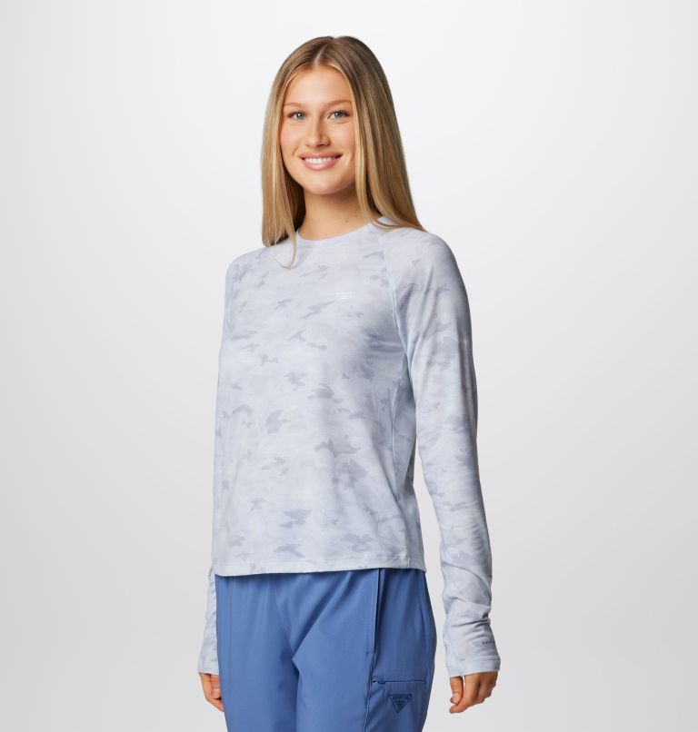 Women's PFG Uncharted Knit Long Sleeve Shirt, Color: Cirrus Grey Uncharted Waters, image 4