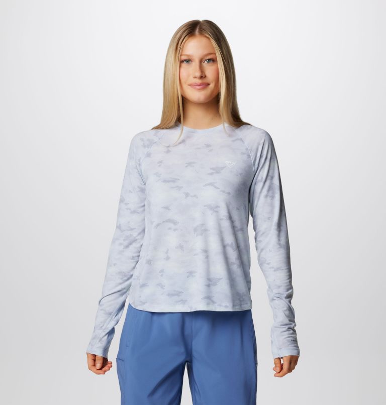 Women's PFG Uncharted Knit Long Sleeve Shirt, Color: Cirrus Grey Uncharted Waters, image 1