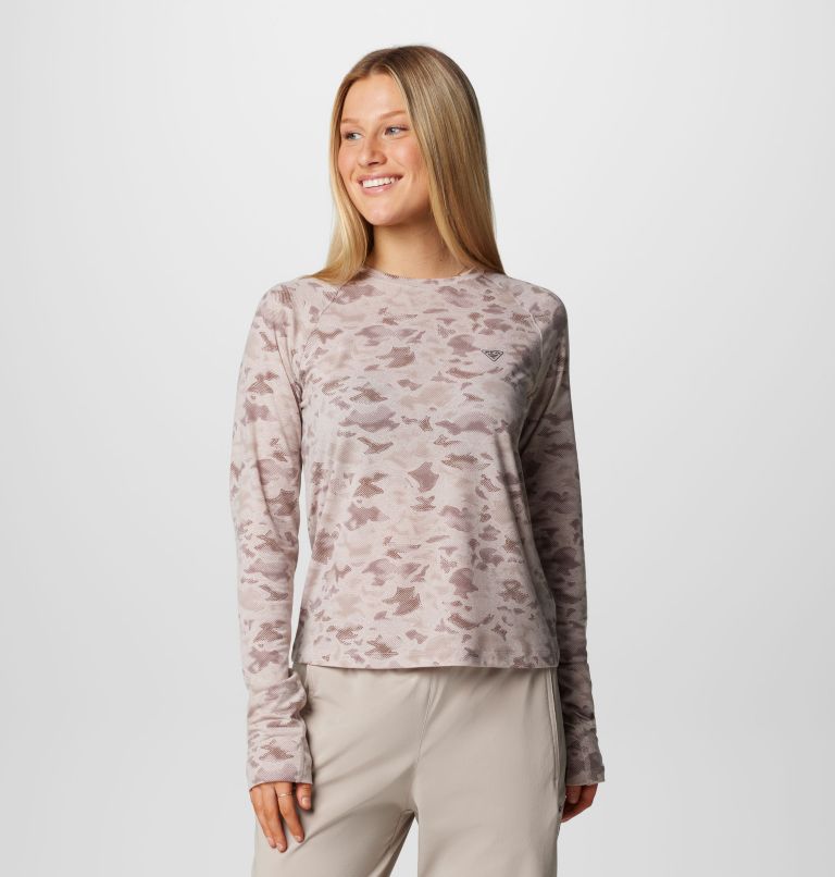 Women's PFG Uncharted Knit Long Sleeve Shirt, Color: Crushed Clay Uncharted Waters, image 1