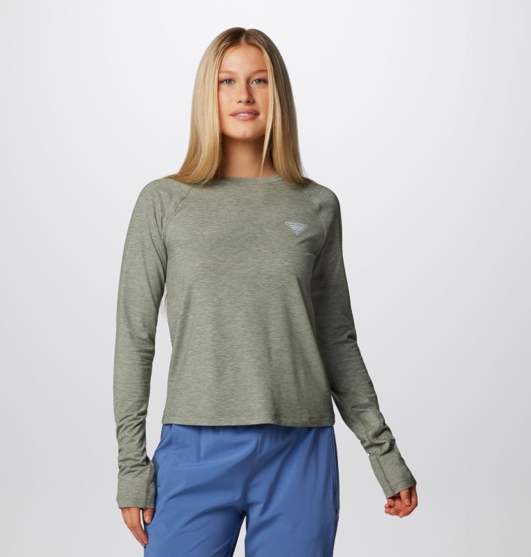 Women's PFG Uncharted Knit Long Sleeve Shirt, Color: Cypress Heather, image 1