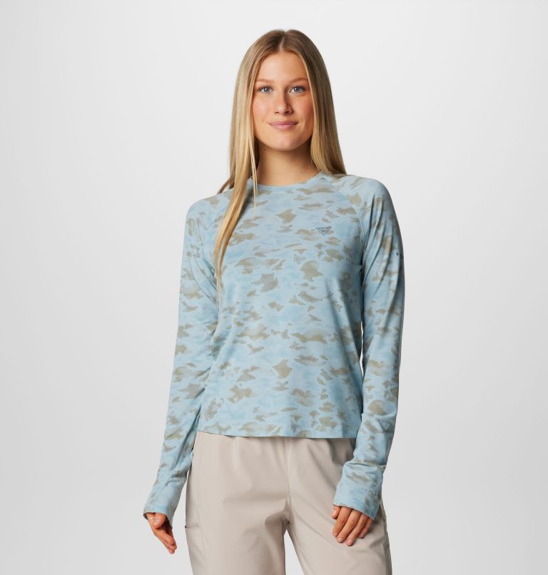 Women's PFG Uncharted Knit Long Sleeve Shirt, Color: Crushed Blue Uncharted Waters, image 1