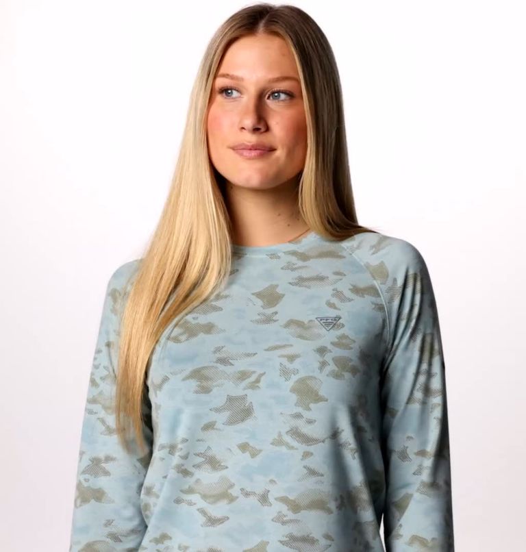 Women's PFG Uncharted Knit Long Sleeve Shirt, Color: Crushed Blue Uncharted Waters