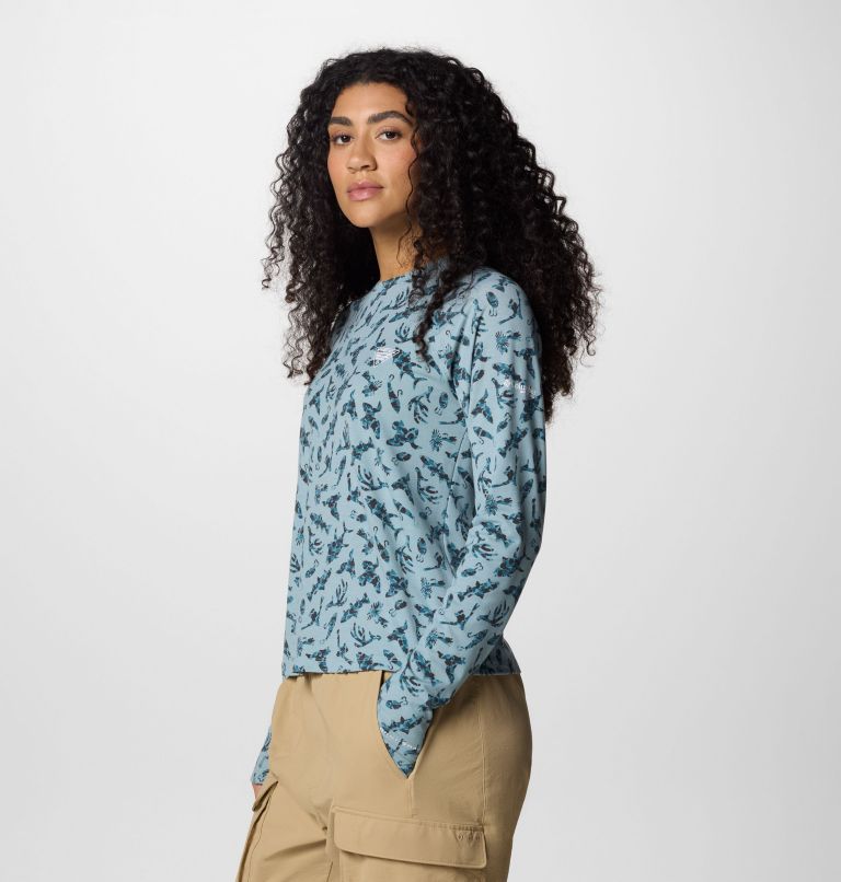 Women's PFG Uncharted Knit Long Sleeve Shirt, Color: Crushed Blue Huntfish, image 3
