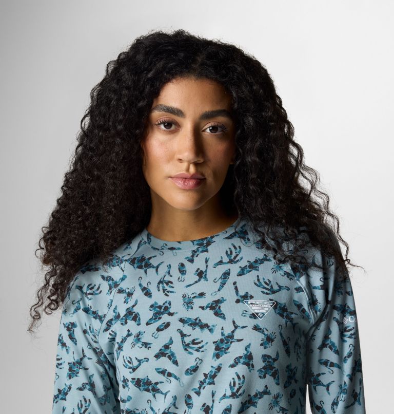 Women's PFG Uncharted Knit Long Sleeve Shirt, Color: Crushed Blue Huntfish, image 4