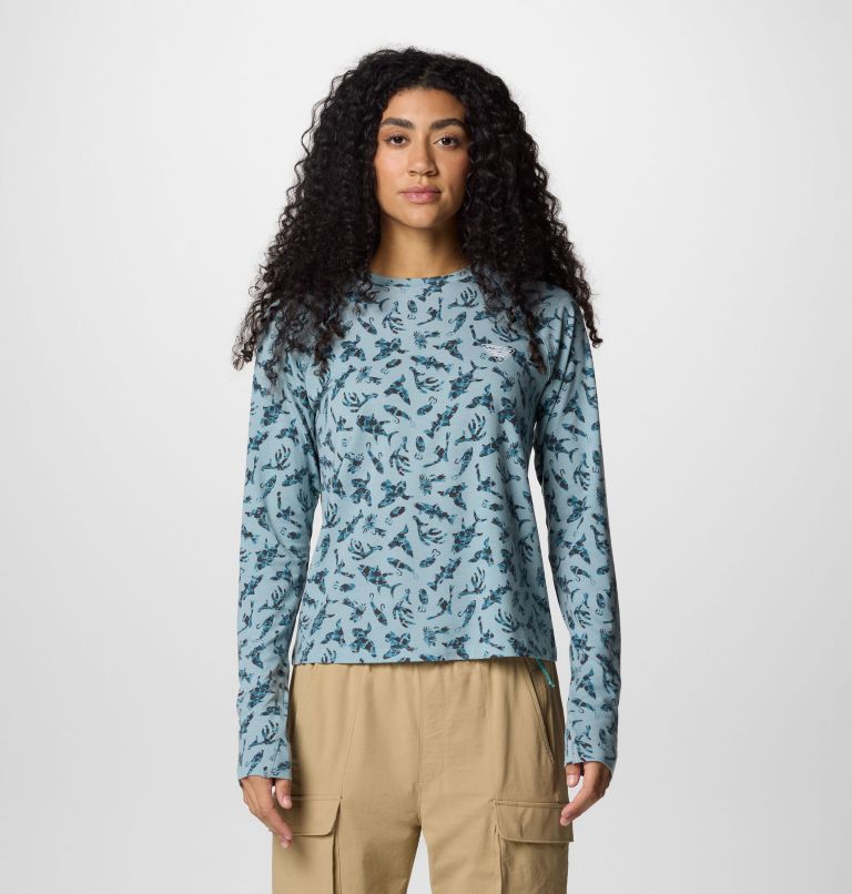 Women's PFG Uncharted Knit Long Sleeve Shirt, Color: Crushed Blue Huntfish, image 1