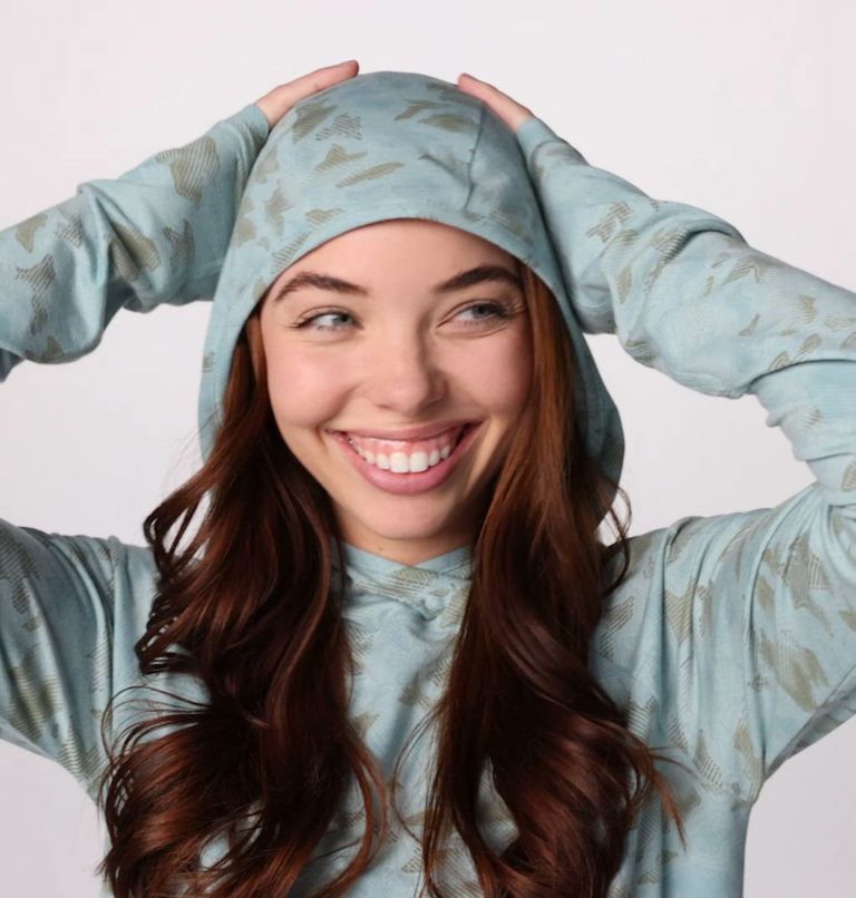Women's PFG Uncharted Hoodie, Color: Crushed Blue Uncharted Waters
