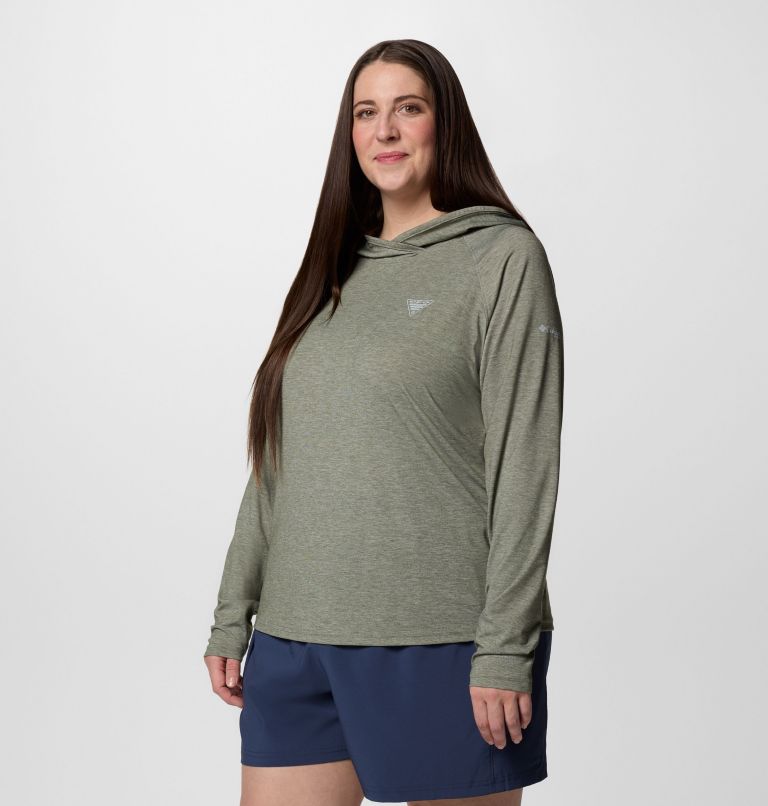Women's PFG Uncharted Hoodie -Plus Size, Color: Cypress Heather, image 3