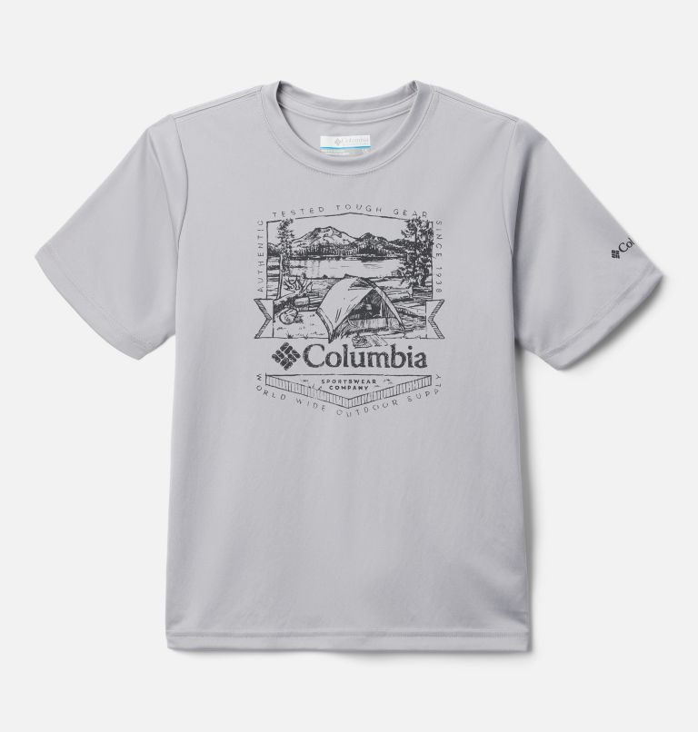 Thumbnail: Boys' Fork Stream Short Sleeve Graphic Shirt, Color: Columbia Grey, Lakeside Badge, image 1