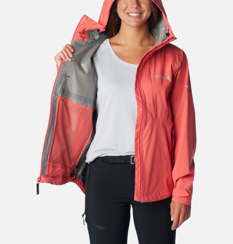 Chaqueta Columbia Ligera Impermeable Con Capucha Y Ventilación Axilar Mujer, Reciclado