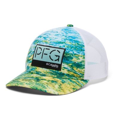 COLUMBIA PFG Blue Fishing Hat w/ Green Mahi Silouette (Flex Fit S/M)