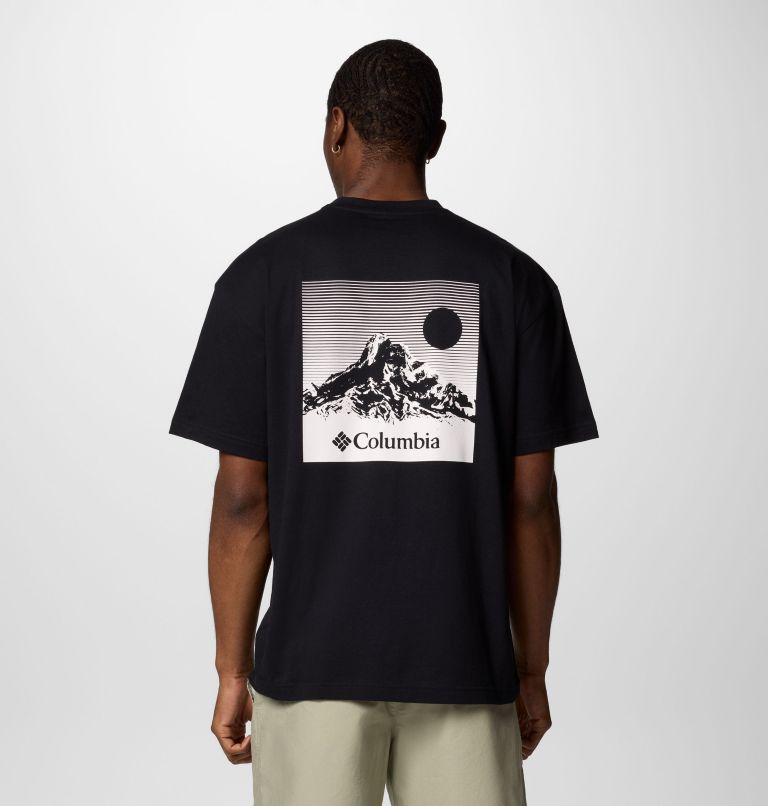 T-shirt stampata in cotone biologico Black Butte da uomo, Color: Black, Linear View, image 1