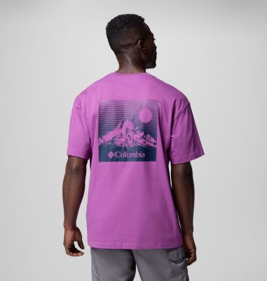Men's Black Butte Organic Cotton Graphic T-Shirt, Color: Razzle, Linear View, image 1
