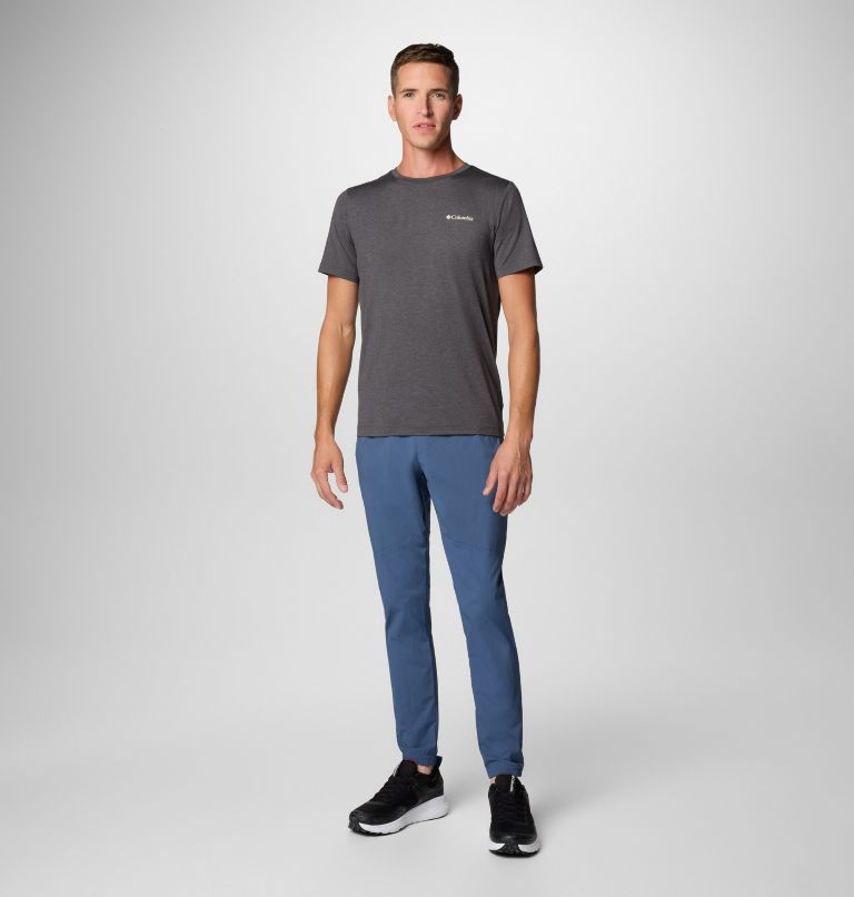 Men's Kwick Hike Technical Graphic T-Shirt, Color: Black Heather, Peaked Sunscape, image 3