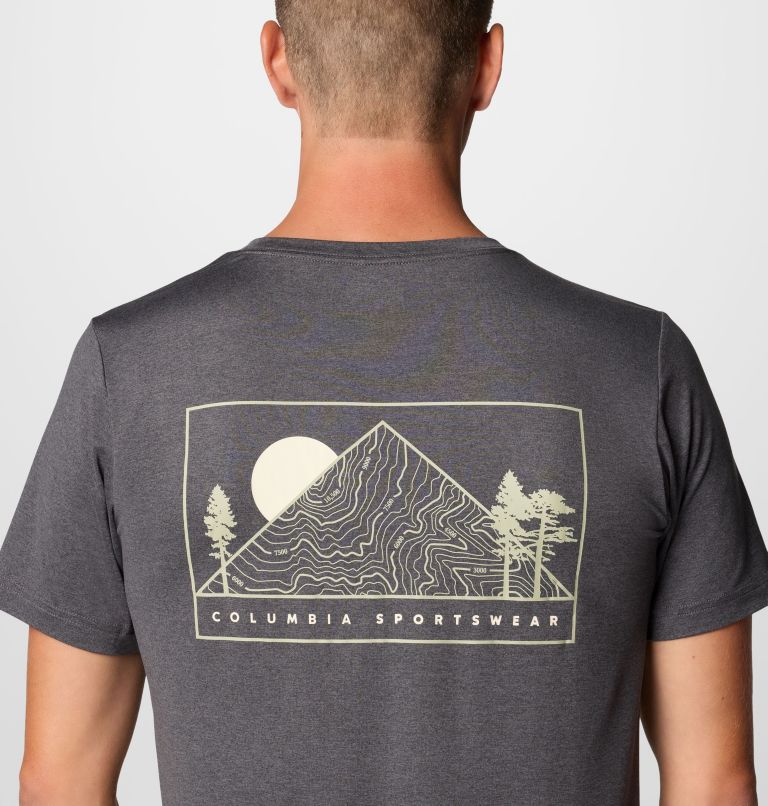 Men's Kwick Hike Technical Graphic T-Shirt, Color: Black Heather, Peaked Sunscape, image 6