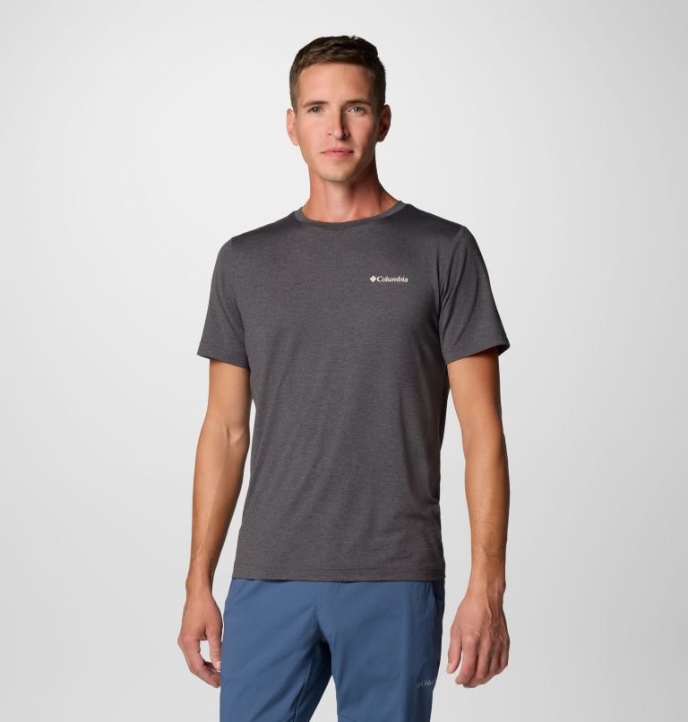 Men's Kwick Hike Technical Graphic T-Shirt, Color: Black Heather, Peaked Sunscape, image 2
