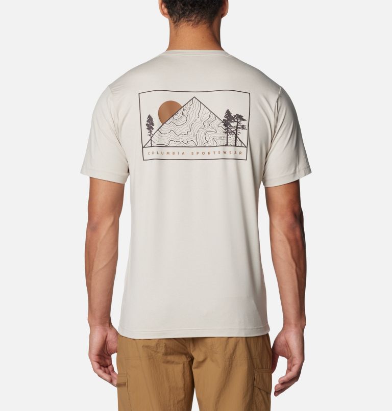 Men's Kwick Hike Technical Graphic T-Shirt, Color: Dark Stone, Peaked Sunscape, image 1