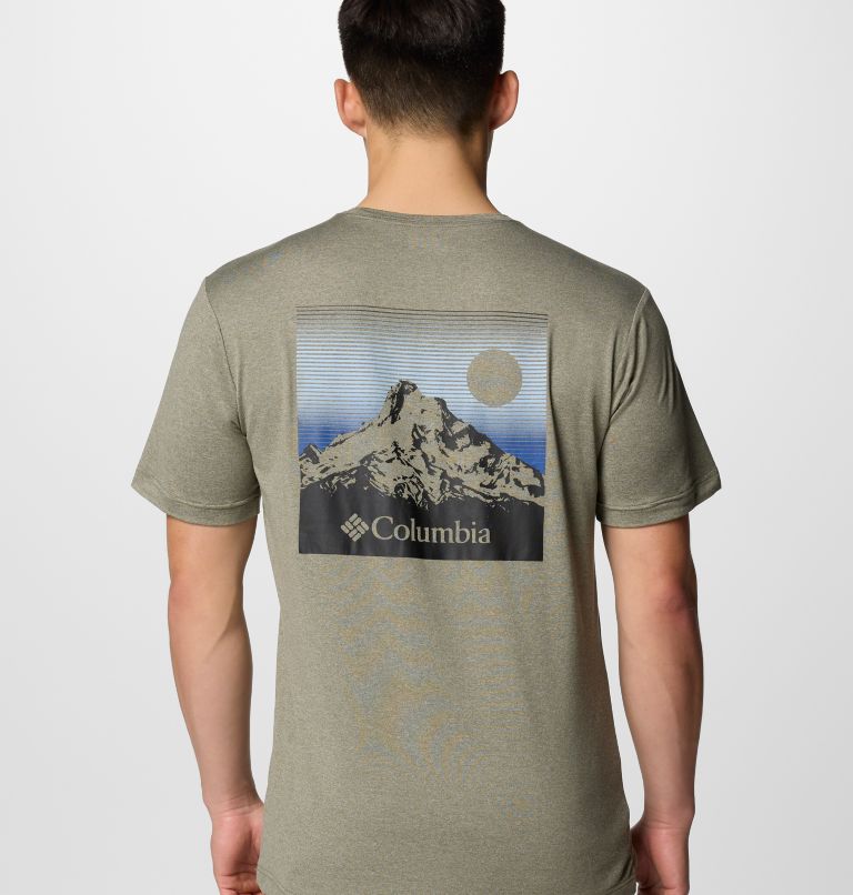 Kwick Hike Back Graphic SS Tee, Color: Stone Green Heather, Linear View Multi, image 6