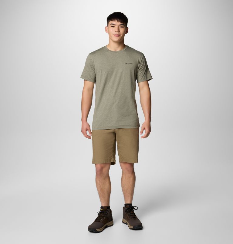 Kwick Hike Back Graphic SS Tee, Color: Stone Green Heather, Linear View Multi, image 2