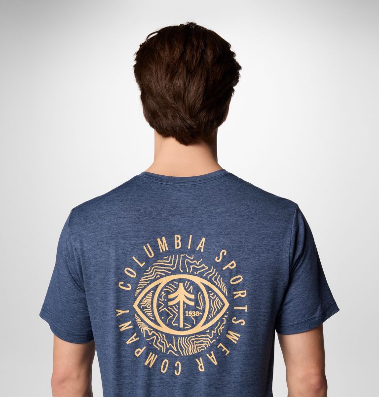 Kwick Hike Back Graphic SS Tee, Color: Collegiate Navy Heather, Planet Watch, image 5