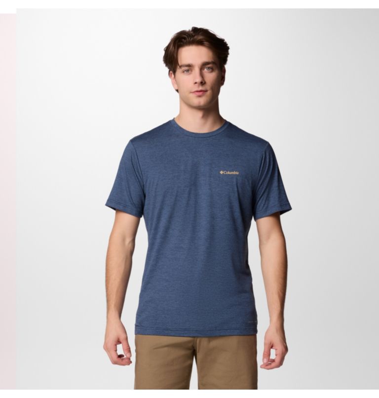 Men's Kwick Hike Technical Graphic T-Shirt, Color: Collegiate Navy Heather, Planet Watch, image 2