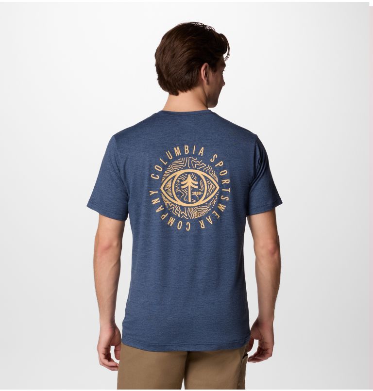 Men's Kwick Hike Technical Graphic T-Shirt, Color: Collegiate Navy Heather, Planet Watch, image 1