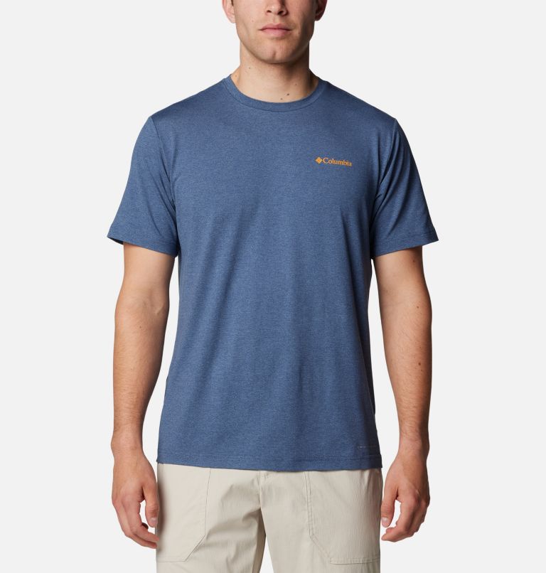 Men's Kwick Hike Technical Graphic T-Shirt, Color: Dark Mtn, Peaked Sunscape, image 2
