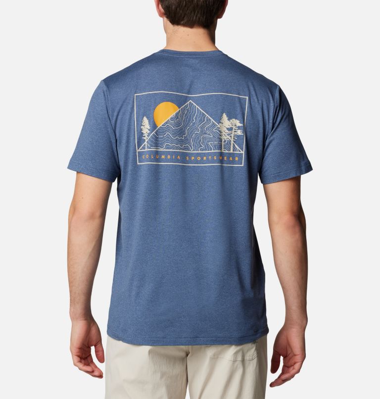 Men's Kwick Hike Technical Graphic T-Shirt, Color: Dark Mtn, Peaked Sunscape, image 1