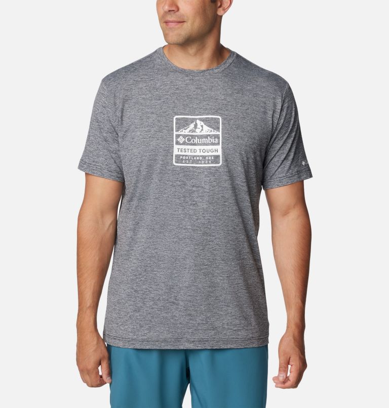 Thumbnail: T-shirt à manches courtes avec imprimé Kwick Hike pour homme, Color: Black Heather, Tested Tough PDX, image 1