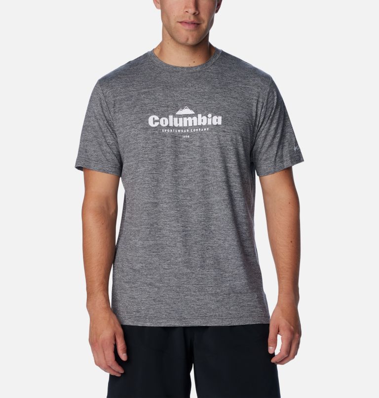 Thumbnail: Men's Kwick Hike Graphic Short Sleeve T-Shirt, Color: Black Heather, Elevated High, image 1