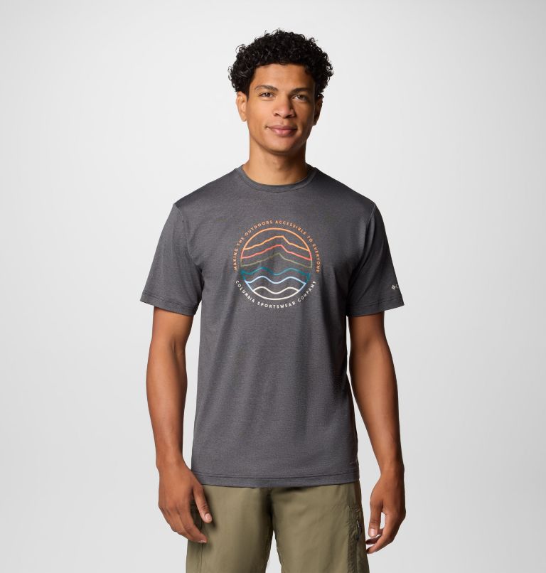 Men's Kwick Hike Graphic Short Sleeve T-Shirt, Color: Black Heather, Peaked Lifestyle, image 1