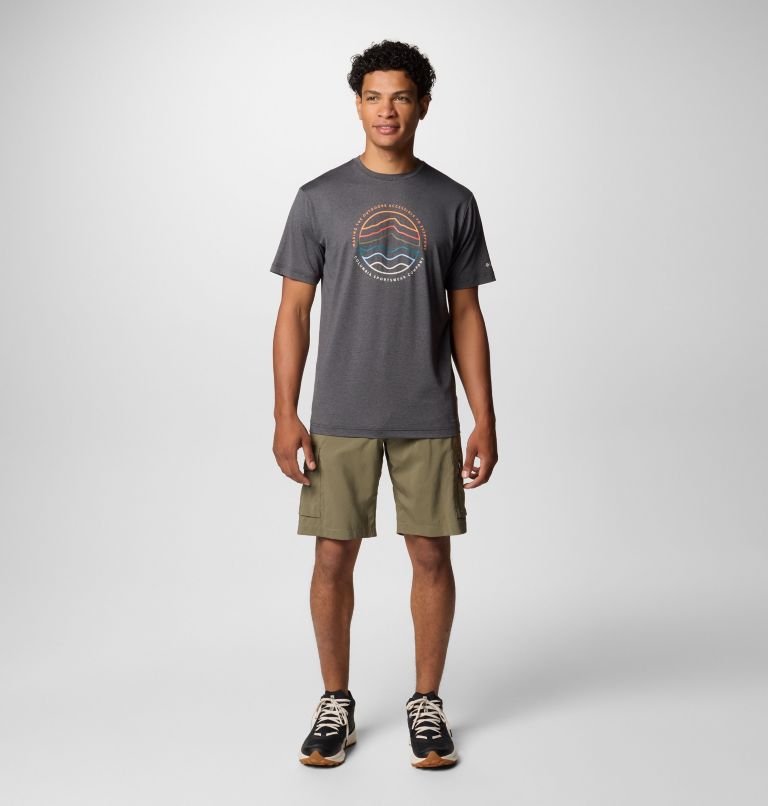 Men's Kwick Hike Graphic Short Sleeve T-Shirt, Color: Black Heather, Peaked Lifestyle, image 2